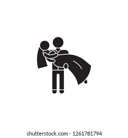 Just married black vector concept icon. Just married flat illustration, sign