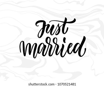 Just married calligraphy on gray pastel marbled background.