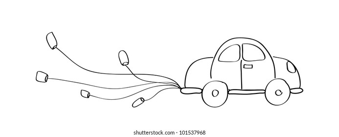 Just married car cartoon doodle hand drawing - Vector