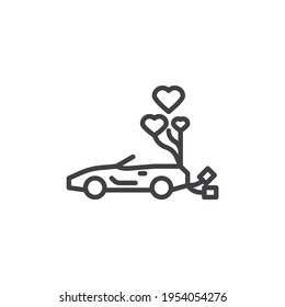 Just married car line icon. linear style sign for mobile concept and web design. Wedding car outline vector icon. Symbol, logo illustration. Vector graphics