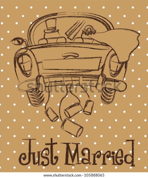 just married car over brown background,\
grunge. vector\
illustration