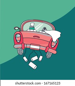 just married car  over green  background  vector illustration 