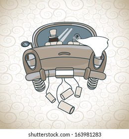 just married car  over pattern background  vector illustration 