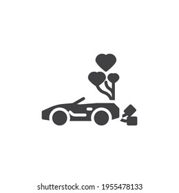 Just married car vector icon. filled flat sign for mobile concept and web design. Wedding car glyph icon. Symbol, logo illustration. Vector graphics