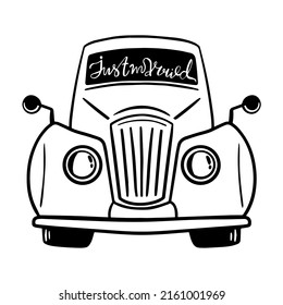 Just married car vector outline illustration. Great design for any purposes. Happy family banner design.