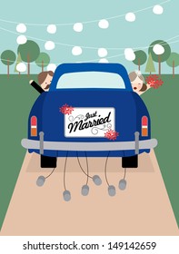 just married car vector/illustration