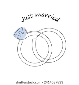 Just married card drawn in one continuous line. One line drawing, minimalism. Vector illustration.