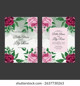 JUST MARRIED card, wedding invitation card, on a white background pink flowers close up.