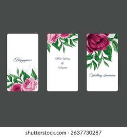 JUST MARRIED card, wedding invitation card, on a white background pink flowers close up.