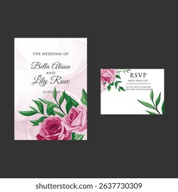 JUST MARRIED card, wedding invitation card, on a white background pink flowers close up.