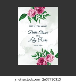 JUST MARRIED card, wedding invitation card, on a white background pink flowers close up.