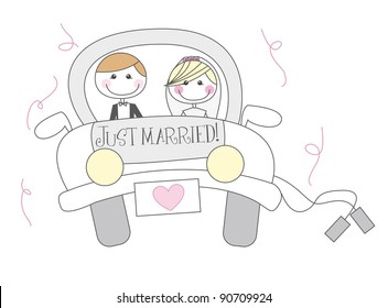 just married cartoon with men and woman cartoon. vector