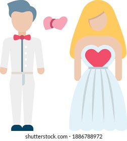Just Married Concept, Love Marriage Vector Design, Newly Wed Couple thin line Icon, Romance and valentines Day Pink color line Symbol on white background
