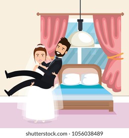 just married couple in the bedroom