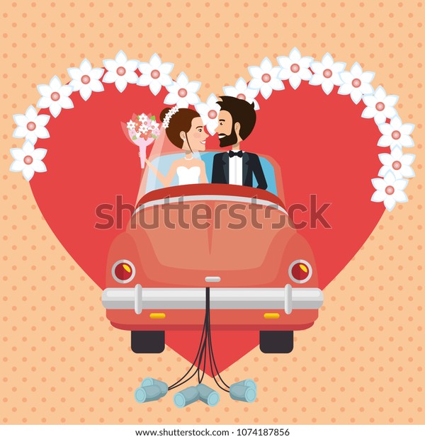 just married\
couple with car avatars\
characters