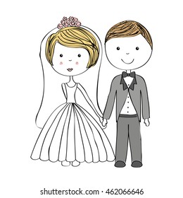 just married couple drawn icon vector illustration design