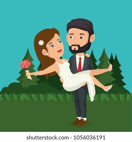 just married couple in the field