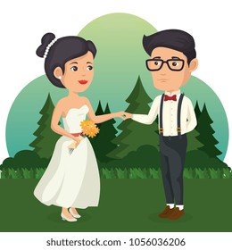 just married couple in the field