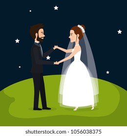 just married couple in the field