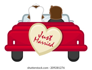 Just Married - Couple Going from Honeymoon - Cartoon Vector