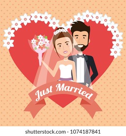 just married couple with hearts avatars characters