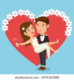 just married couple with hearts avatars characters