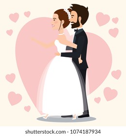 just married couple with hearts avatars characters