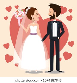 just married couple with hearts avatars characters