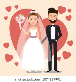 just married couple with hearts avatars characters