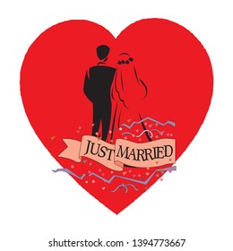 just married couple with hearts avatars characters