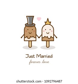 Just married. Couple of ice creams. Vector illustration.