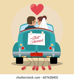 just married couple in love car