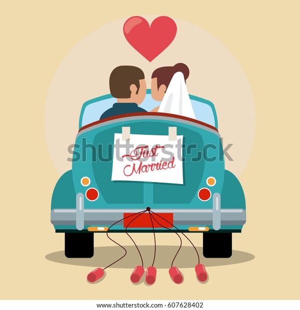 just married couple in love
car