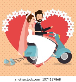 just married couple in motorcycle avatars characters