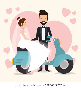 just married couple in motorcycle avatars characters