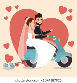 just married couple in motorcycle avatars characters