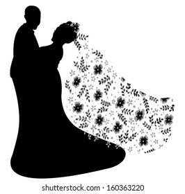 just married couple silhouette, vector 