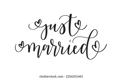 Just married. Cute modern calligraphy romantic wedding themed doodle