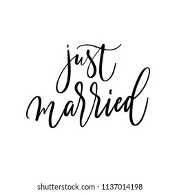 Just Married. Elegant typography for your wedding and event designs. Modern calligraphy and hand lettering. Can be printed on greeting cards, paper and textile designs, etc.