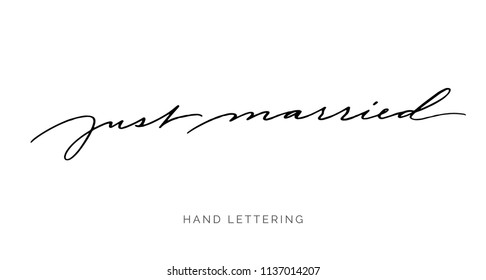 Just Married. Elegant typography for your wedding and event designs. Modern calligraphy and hand lettering. Can be printed on greeting cards, paper and textile designs, etc.