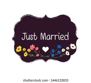 Just Married Flowers Badge Illustration perfect for cards, invitations posters and so much more