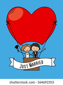 just Married flying in balloon