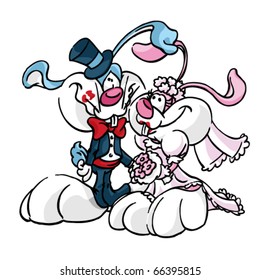 Just married funny vector illustration. Template easy editable for book design.