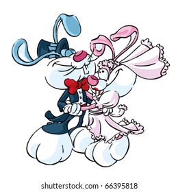 Just married funny vector illustration. Template easy editable for book design.