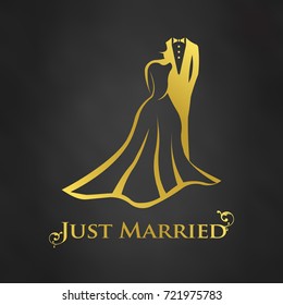 Just Married Golden Couple in Black board Background