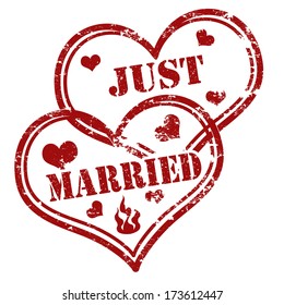 Just married grunge rubber stamp, vector illustration