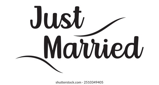 JUST MARRIED hand drawn lettering  words vector icon. vector illustration.