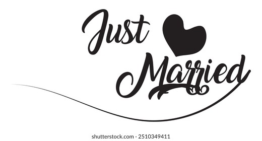 JUST MARRIED hand drawn lettering  words vector icon. vector illustration.