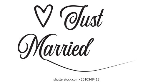 JUST MARRIED hand drawn lettering  words vector icon. vector illustration.