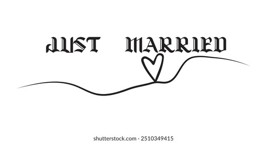 JUST MARRIED hand drawn lettering  words vector icon. vector illustration.